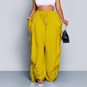 Women's High Waist Baggy Harem Pants Casual Loose Wide Leg Trousers with Drawstring Pockets Lightweight Y2K Parachute Pants Plus Size