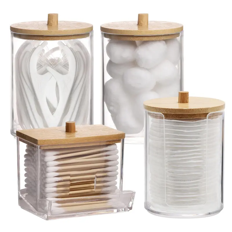 Clear Storage Box with Lid, 4 Counts Bathroom Container Storage Box for Cotton Ball & Swab & Pad, Apothecary Jar for Organizer and Storage, Bathroom Organizer Supplies, Bathroom Accessories Organizer, Bathroom Organization