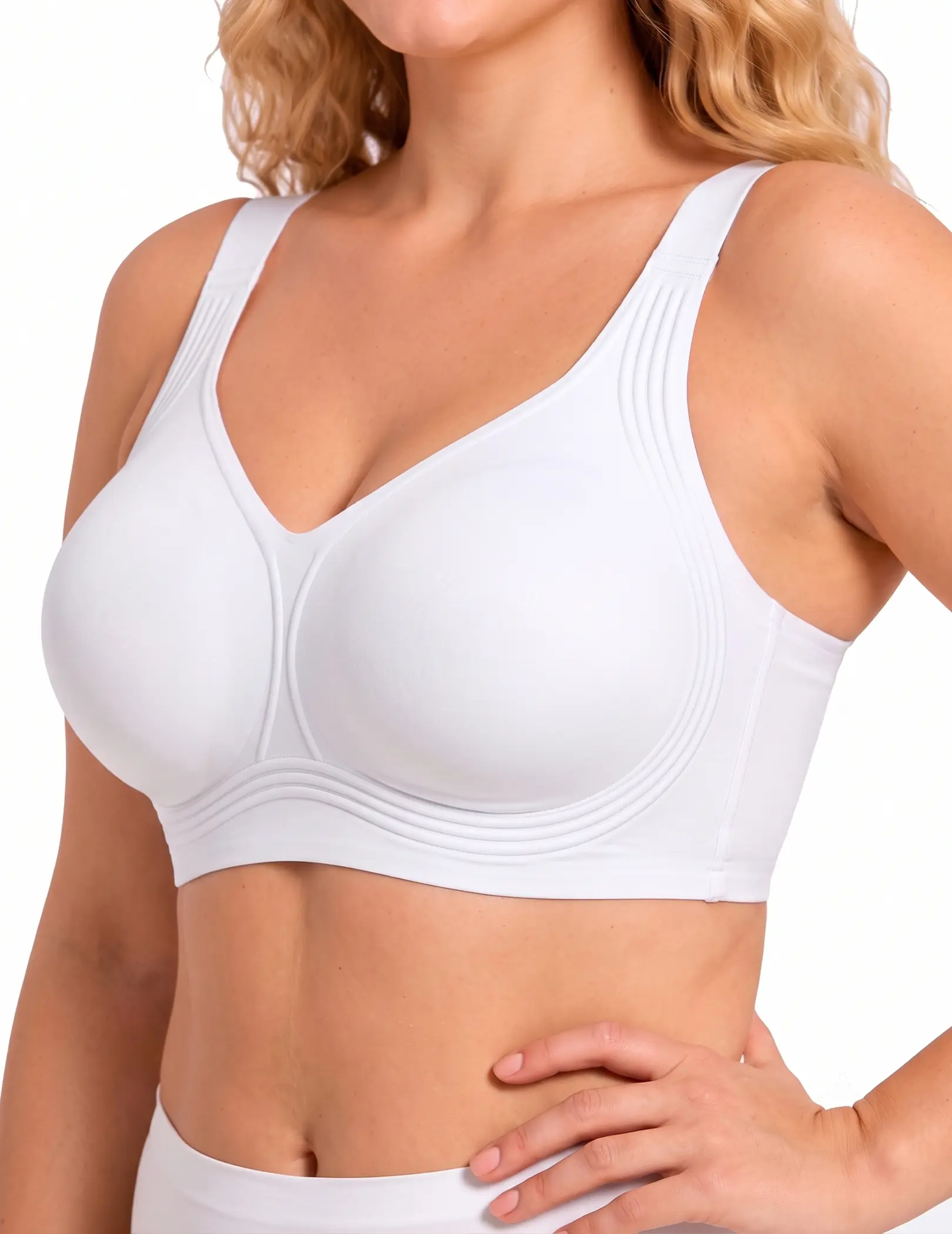 PoseFree Jelly Bras for Women Pullover Wireless Seamless Full Coverage Bra Easy Pull-On, Adjustable Wide Straps, Back Smoothing, Comfy Soft, Fixed Molded Cups, Supportive, Everyday, Push Up