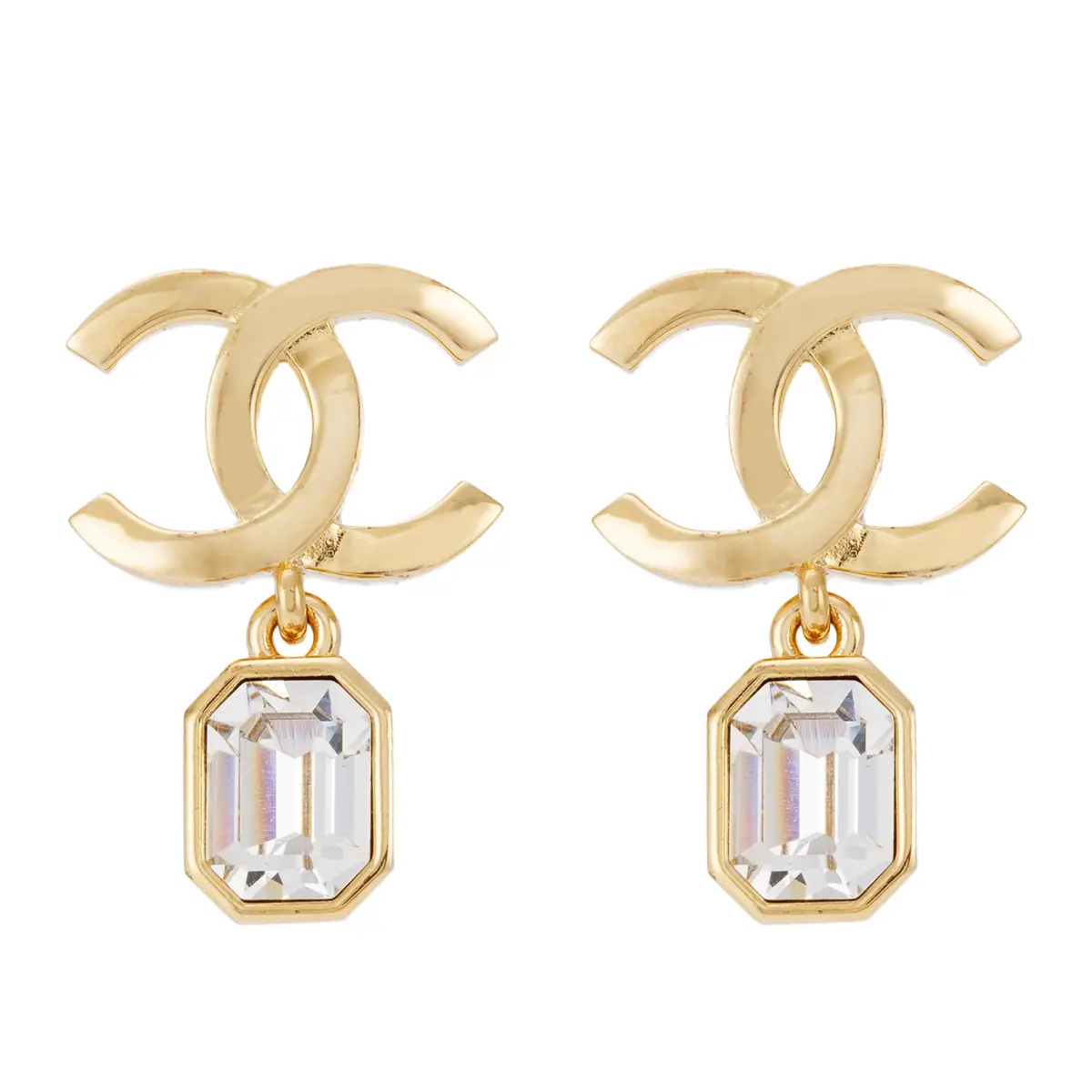 Pre-owned Chanel Stud Earrings Double CC Square Diamond Jlp020514