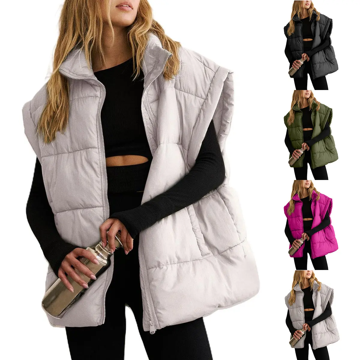 Kingapril Women's Oversized Puffer Vest, Lightweight Sleeveless Insulated Padded Winter Jacket with Stand Collar and Pockets, Essential, Fit, Lady, Basic, Comfortable, Tops, Casual, Outerwear, Chic Women's Vests