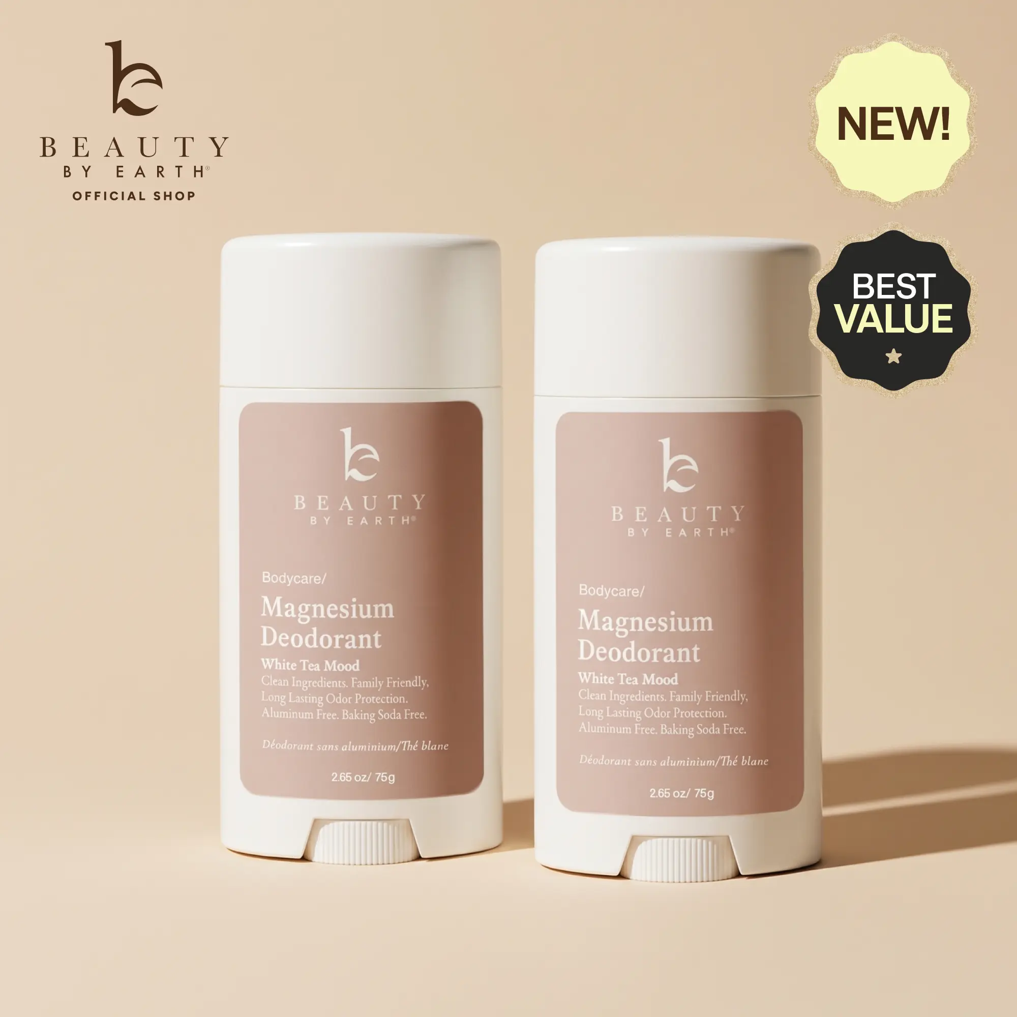 Beauty by Earth Magnesium Deodorant 2 Pack - New Aluminum-Free Odor Protection Bundle with Nourishing Shea Butter Avocado Oil & Aloe Vera for Sensitive Skin