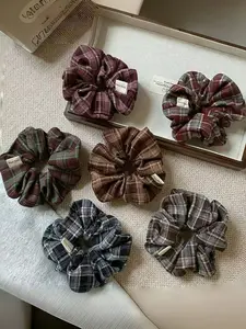 6 Piece Vintage Maroon Academy Style Gingham Hair Ties, Punk Style Simple Versatile Plaid Hair Bands, New Fashion Headwear Accessories