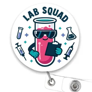 Lab Squad Badge Reel, Medical Laboratory Retractable ID Badge Holder with Swivel Alligator Clip, Test Tube Name Tag Clip for Lab Technician Scientist Staff QBU