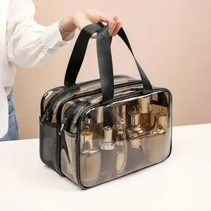 Clear Dry Wet Separation Cosmetic Bag Waterproof Transparent Travel Toiletry Organizer