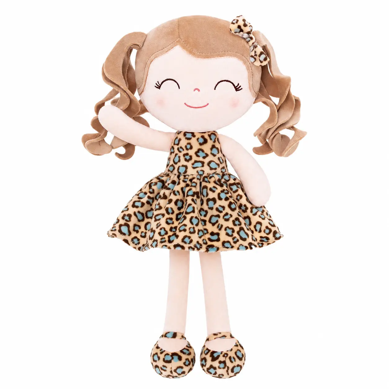 Gloveleya 12in Leopard Print Plush Doll - Curly Hair Princess Toy, Animal Print Soft Dolls, Cuddle-Ready Soft Cuddly Gift for Toddler Girl Stuff (Ages 0-6), Little Gifts for Girls