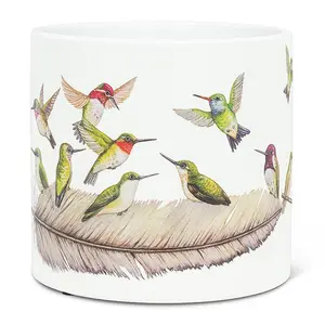 Large Hummingbirds Ceramic Planter Handpainted Birds on a Feather