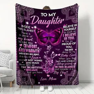 Letter & Butterfly Pattern Blanket, Slogan Print Blanket, 1/2 Counts Soft Warm Throw Blanket, Air-Conditioning Quilt, Napping Blanket For Home & Office, Gift For Daughter, Decorative Giftable Blankets merch