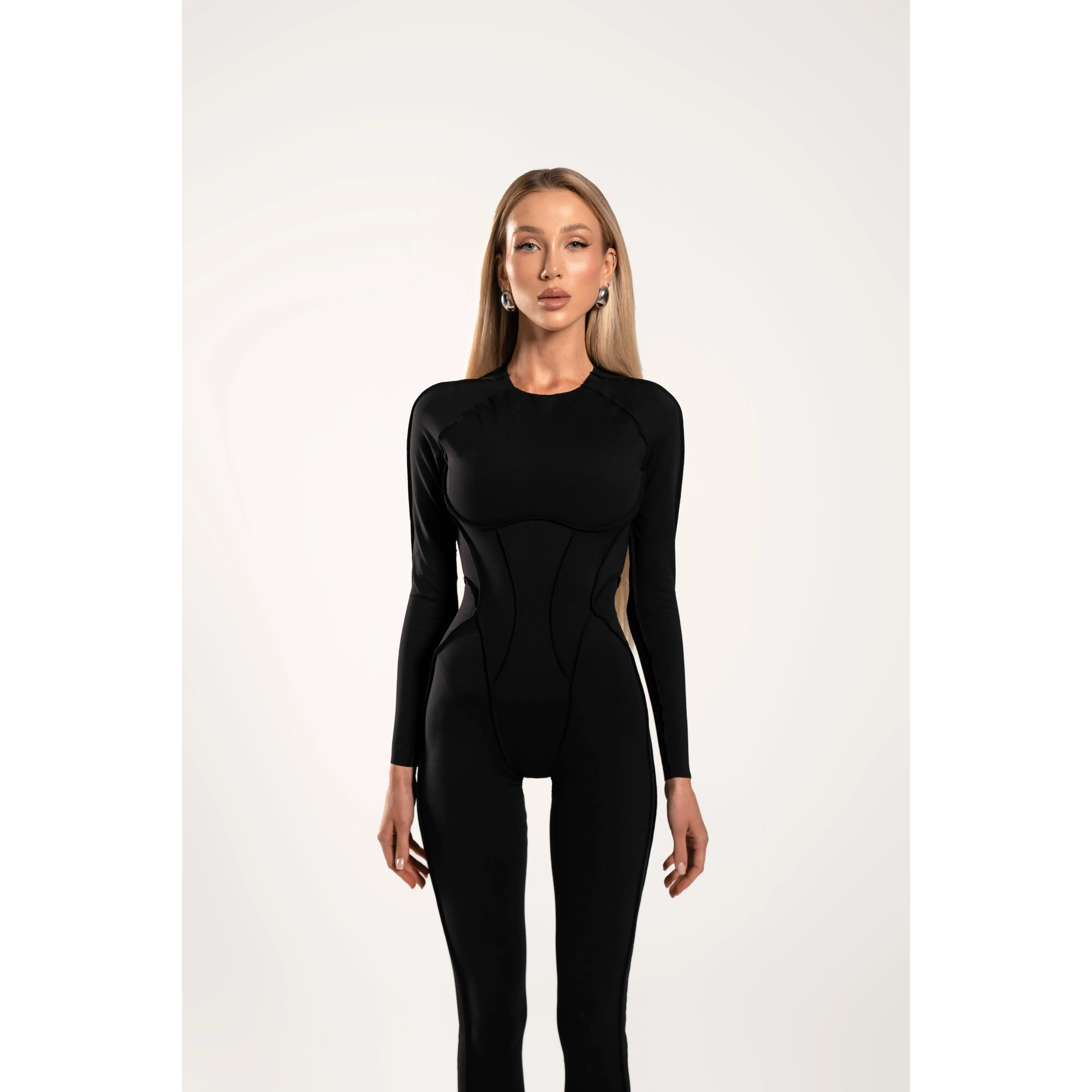 Sculpted One-Piece Catsuit — Women’s Stretch Bodycon Black Jumpsuit | BYBLANCE