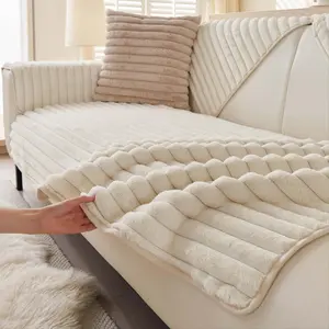 Solid Color Plush Sofa Cover, Dustproof Sofa Slipcover, 1 Count Non-slip Soft Sofa Protector, Warm & Thick Sofa Cover for Home Living Room Office Decoration, Washable Sofa Slipcover, Slipcovers For Couches And Sofas