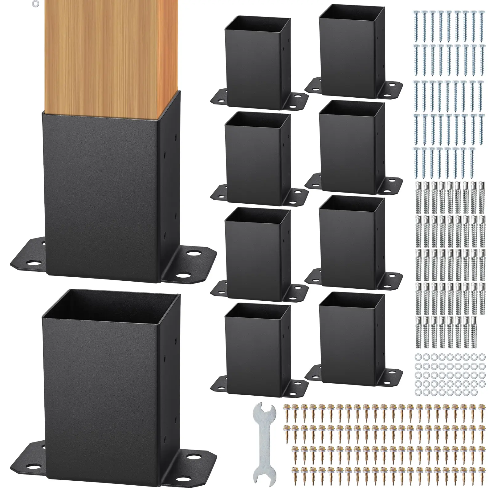 【Summerfinds】VEVOR 4x4 Post Base 10 Pcs Inner Size 3.6"x3.6" Post Base BracketsHeavy Duty Powder-Coated Post Anchor Matte Black Wood Post Brackets for Pavilion Deck Railing Support Deck Base Plate