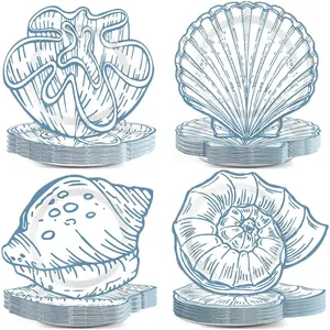 60 PCS Coastal Party Plates Ocean Theme Party Decorations Blue Seashell Shaped Paper Plates Tableware Under The Sea Dinnerware Set for Bachelorette Wedding Bridal Shower Birthday Decor Supplies