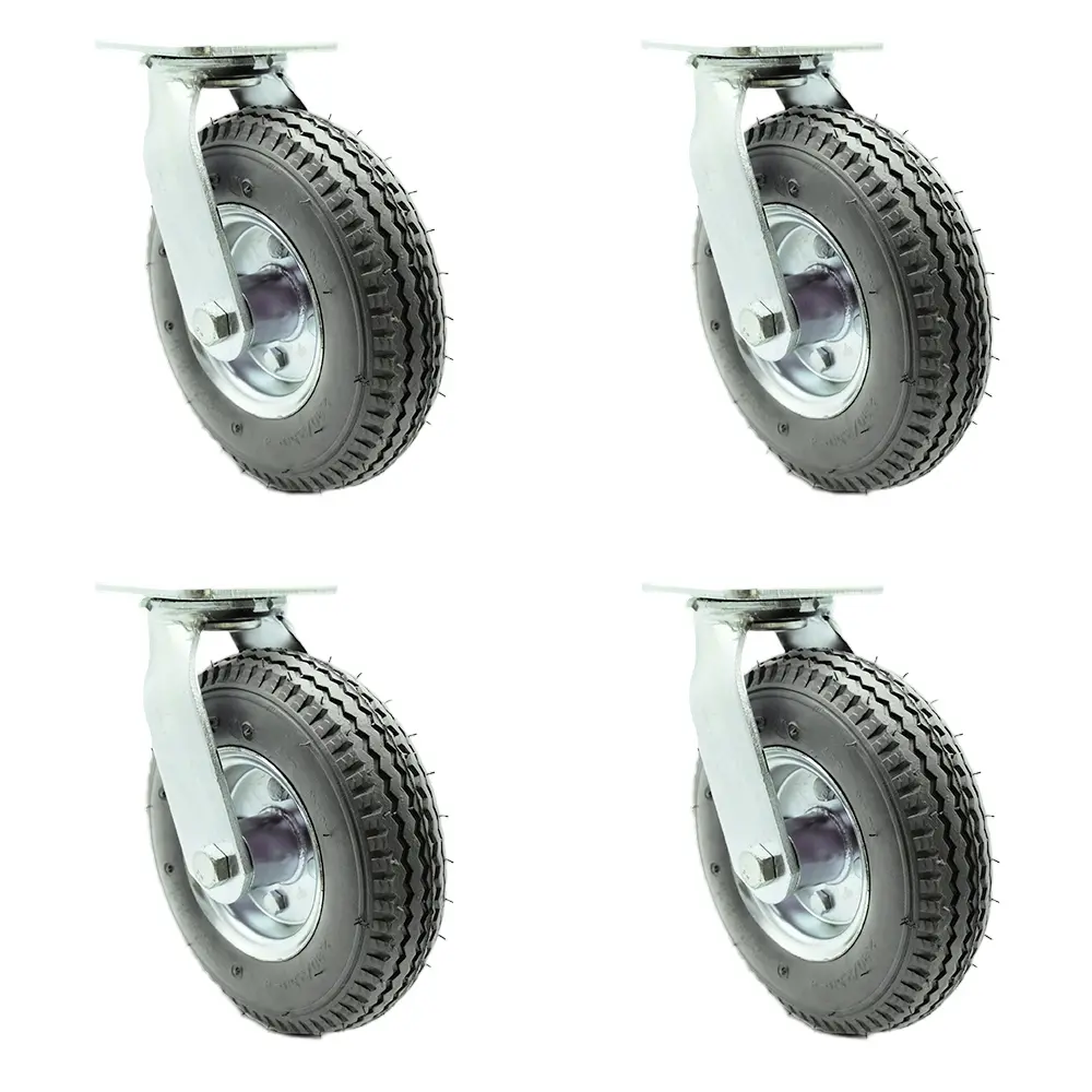 Service Caster SCC-100S280-PNB-GRY-4 8 in. Swivel Pneumatic Rubber Casters - Gray Wheels, Set of 4, 1200 lbs Capacity, Enhanced Noise Reduction, OEM Replacement Part for Food Carts, Luggage Carts, All Surfaces