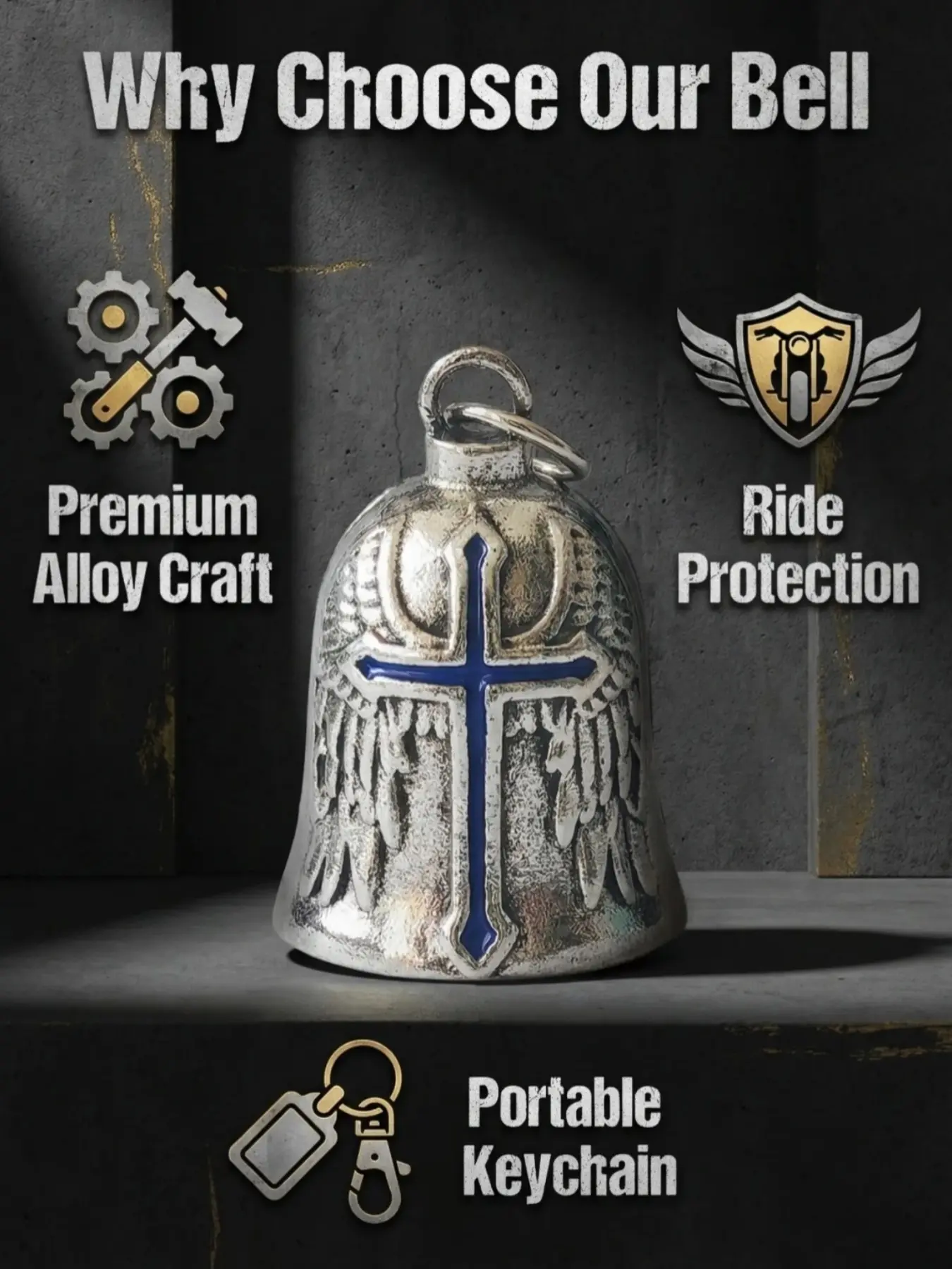 Christmas Halloween Bell Gremlin Guardian Motorcycle Keychain, Unisex Crossbell Rider Bicycle Bell, Lucky Riding Spirit Bell Alloy Craft Protection Accessory, Keyrings