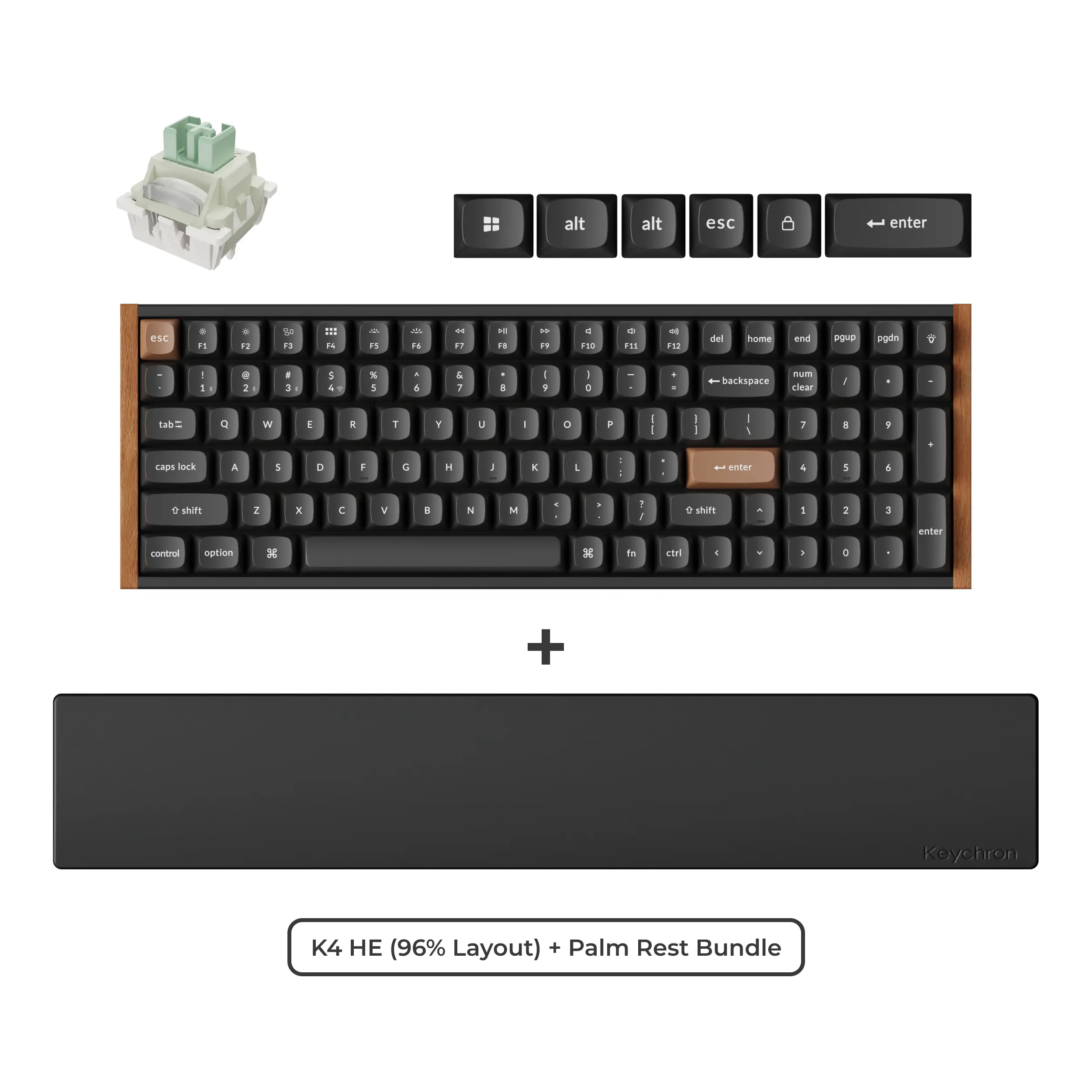 Keychron K4 HE 96% Tri-Mode Wireless Hall Effect Gaming Keyboard & Palm Rest Bundle | Space-Saving Layout with Numpad, Ultra-Fast Lime Magnetic Switches, Rapid Trigger, Adjustable Actuation (0.1mm Steps), Hot-Swappable, Mac/Win