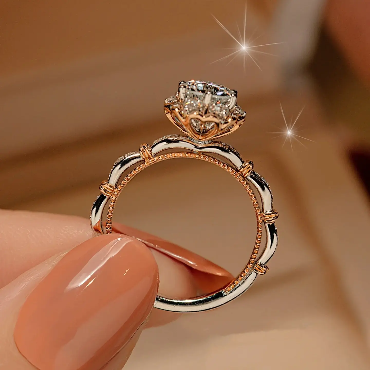 [The fugitive princess] holding a flower moissanite ring 1ct 925 silver eight hearts and eight arrows, and a female index finger proposing marriage ring, J061
