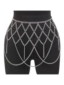 Generic Sexy Hollow Diamond Mesh Body Chain, Sparkly Metal Harness, Club Party Beach Rave Costume Jewelry for Women, Gothic Punk Festival Gift