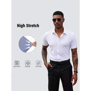 2-Pack Alimens&Gentle Men's Stretch Dress Shirts Short Sleeve Slim Fit Business Casual Button Down Shirts Muscle Fit Men's Dress Shirts Shortsleeve Menswear gifts for dad