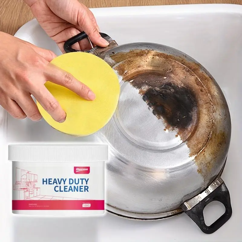 Multi-Purpose Stainless Steel Cleaning Paste Heavy Duty Cleaner with Sponge, Household Kitchen Degreaser for Pots, Stoves and Walls, Removes Rust, Grease and Stains, Cleaner Treatment Agent