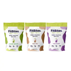 FitBites Protein Powder 100% Whey Isolate Bubble Tea Protein - Matcha Latte, Milk Tea, Taro Flavors & more - Fitness Healthcare Supplement