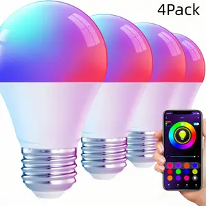 4-Pack LED Smart Bluetooth-compatible Color Changing Bulbs, RGB Adjustable Light, Music Sync, E26 Base, 2700-6500k, Home Decor, Stage Bar, Holiday Gift