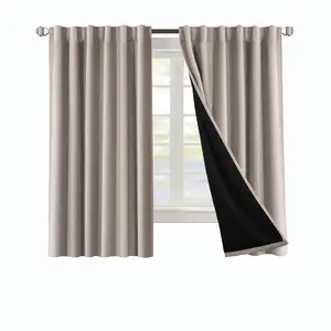 H.VERSAILTEX 100% Blackout Curtains for Bedroom with Black Liner Full Room Darkening Curtains Thermal Insulated Back Tab/Rod Pocket Window Drapes for Living Room, 2 Panels