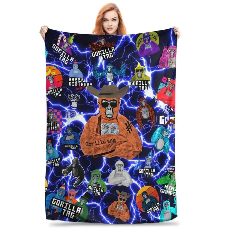 Game Gorilla Bright Anime Tag Cartoon Flannel Throw Blanket - Flannel Material, Warm, Soft, Durable Bedding for Adorable Things Lovers - Ideal for Bed, Sofa, Gifting to Family, Friends, All Seasons