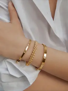 18K Gold Plated Stainless Steel Stackable Bracelet With Chain And Clover Design, Fashion Style For Women, Suitable For Casual, Party, Holiday, Birthday, Wedding, Gift Valentines, Fashion Bracelets