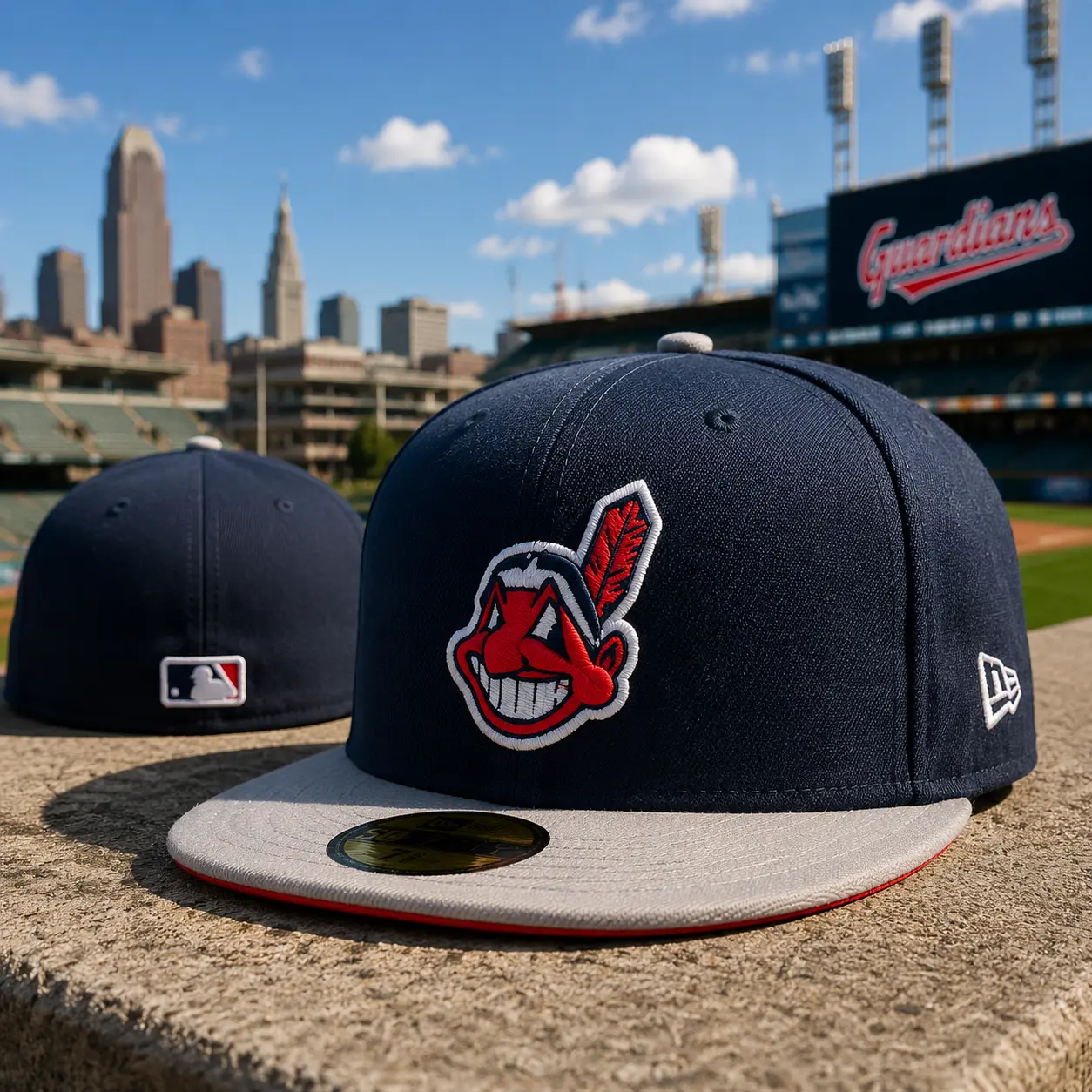 Cleveland Indians New Era 59FIFTY Fitted Hat Black White Embroidered Logo Flat Brim MLB Baseball Cap