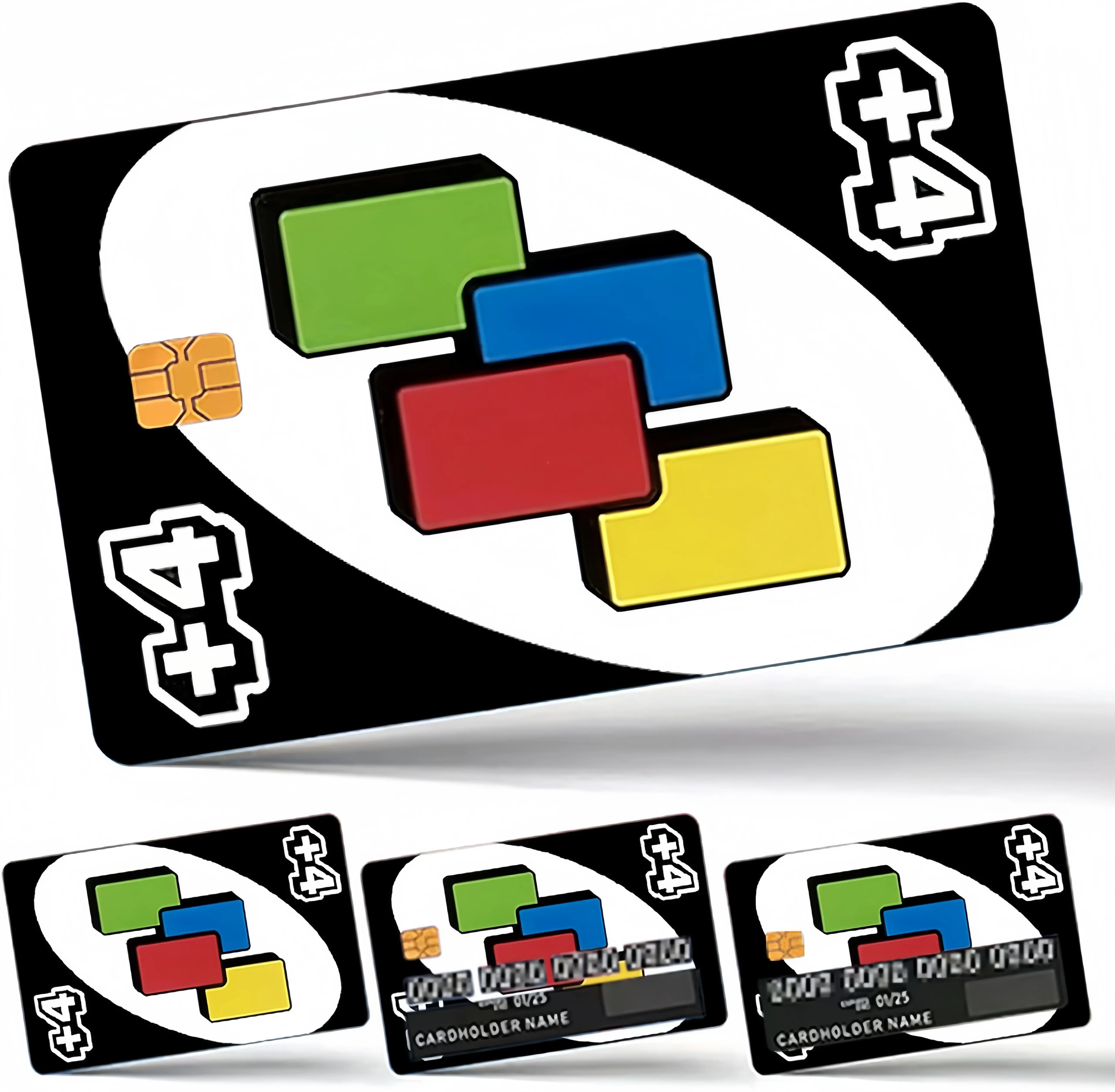 4Pcs Ace Uno Reverse Card Skins: Removable Stickers for Personalizing Credit, Debit, and Key Cards | Slim, Waterproof, Bubble-Free Cover, Debit Card Designs, Premium Materials