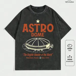 Vintage Houston Astrodome Eighth Wonder H Town Texas Oversized Graphic Tee Heavyweight Acid Wash Cotton T-Shirt Y2K Streetwear Retro Baseball Stadium Sports Archive Gym Pump Cover Southern Aesthetic Grunge Outfits Merch Fan Gift Unisex