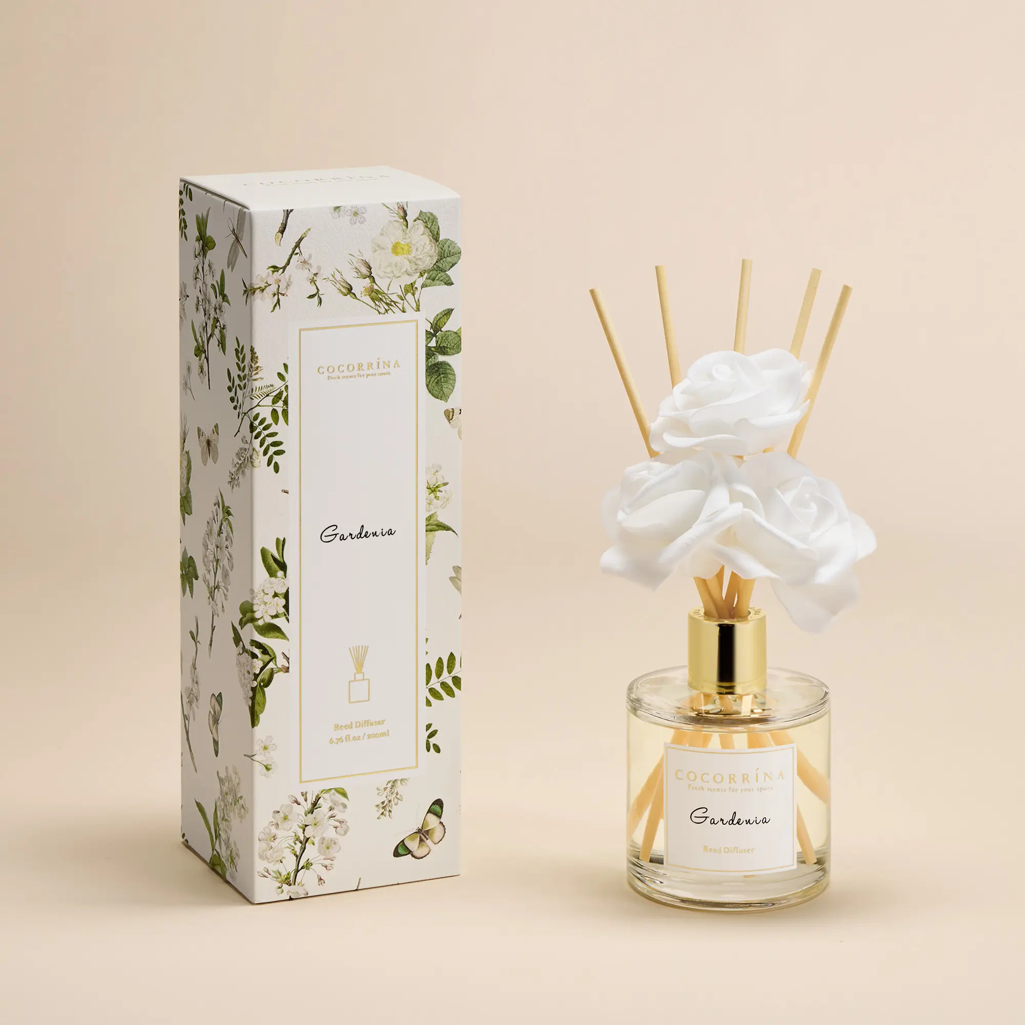 COCORRÍNA Floral Scented Gardenia Reed Diffuser Set - Fruity Aroma Freshener, Even Fragrance Diffusion, Ideal for Birthday Gifts, Shelf Decor Home Fragrance Products