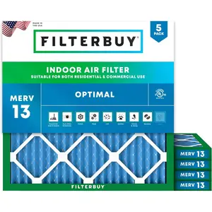 Filterbuy 12x12x1 Air Filter (5-Pack), Pleated MERV 13 Optimal Defense HVAC AC Furnace Air Filters (Actual Size: 11.75 x 11.75 x 0.75 Inches)