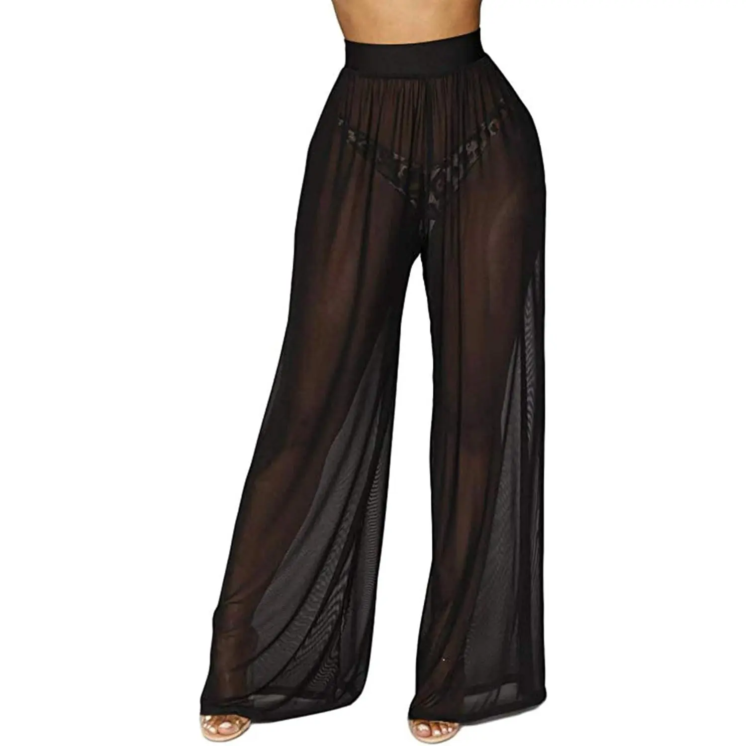 Women's Bohemian Sheer Mesh Pants, High Waist Loose Wide Leg Swimsuit Cover-Up Bottoms for Beach Travel and Outdoors, Beach Travel Pants, Bohemian Wide Leg, Lady, Basic, Casual Bottom, Swim Cover-Up, Wide Leg Cut, Bottom Pants