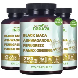 Black Maca Why Not Natural 4-in-1 Organic Black Maca, Ashwagandha, Fenugreek, Panax Ginseng