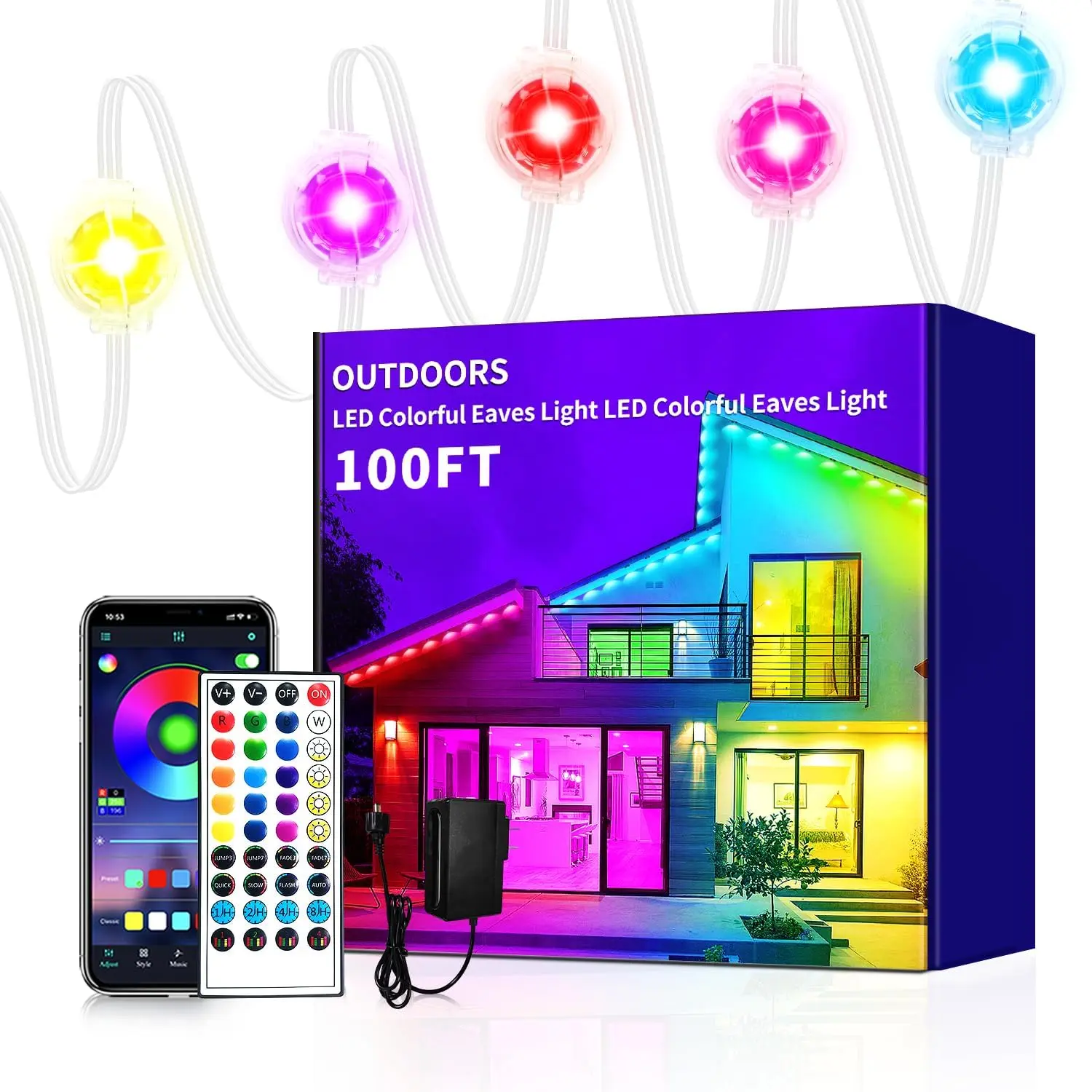Yocrostar Permanent Outdoor Light,100ft RGB Eave Lights with App Control Remote,IP67 Waterproof LED Lights,Music Sync Outside Light for Christmas,Halloween,Garden,House Decorations