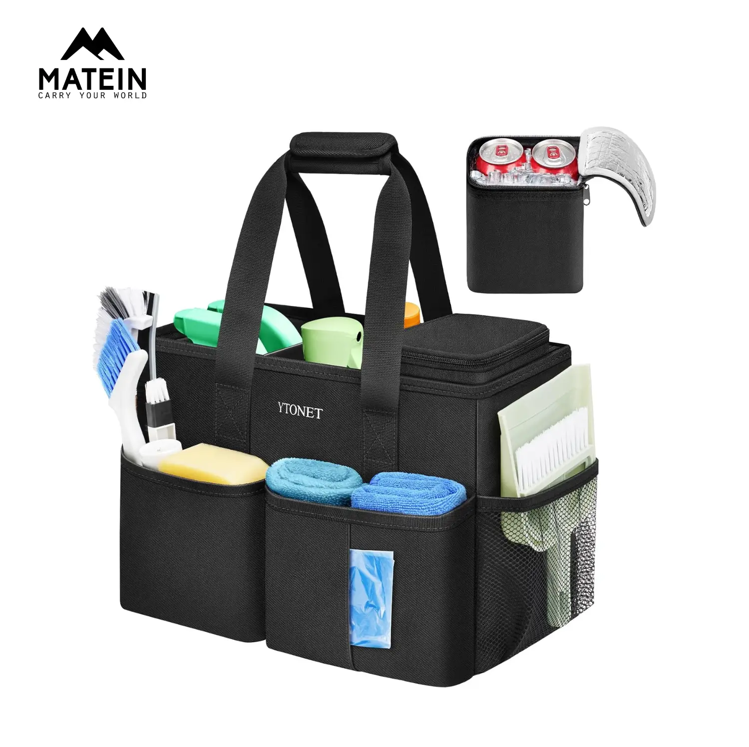 Ytonet Cleaning Caddy Bag, Water-Resistant Cleaning Supplies Organizer with Handle & Foldable Divider, Portable Housekeeping Tote for Kitchen, Bathroom & Car Cleaning Tools Summer Sale