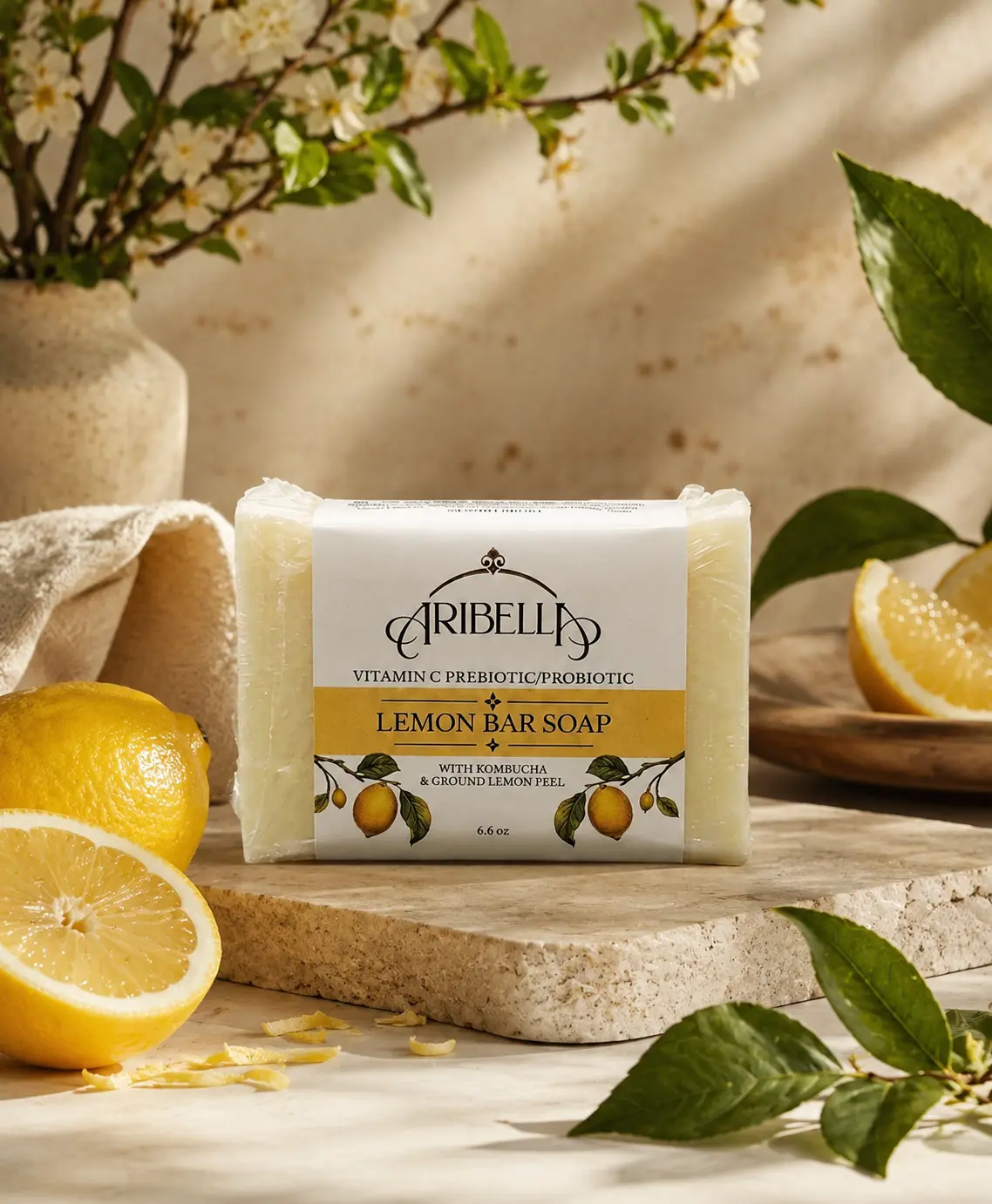 Brightening Bar Soap with Vitamin C, Lemon & Probiotics - Nourishing Triple Butter Blend Body Cleanser for Silky, Radiant Skin, Smooth, Lemon Oil, All, Exfoliating, Gluten Free, Lemon Zest