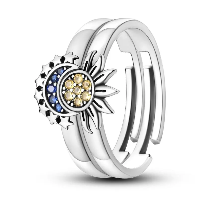 Celestial Sun-Moon-Star Ring for Women, Durable Silver-Plated Band with Sparkling Cubic Zirconia, Elegant Zodiac Inspired Jewelry for Anniversary, Stunning, Jewelry For Women, Adults, Everyday Wear