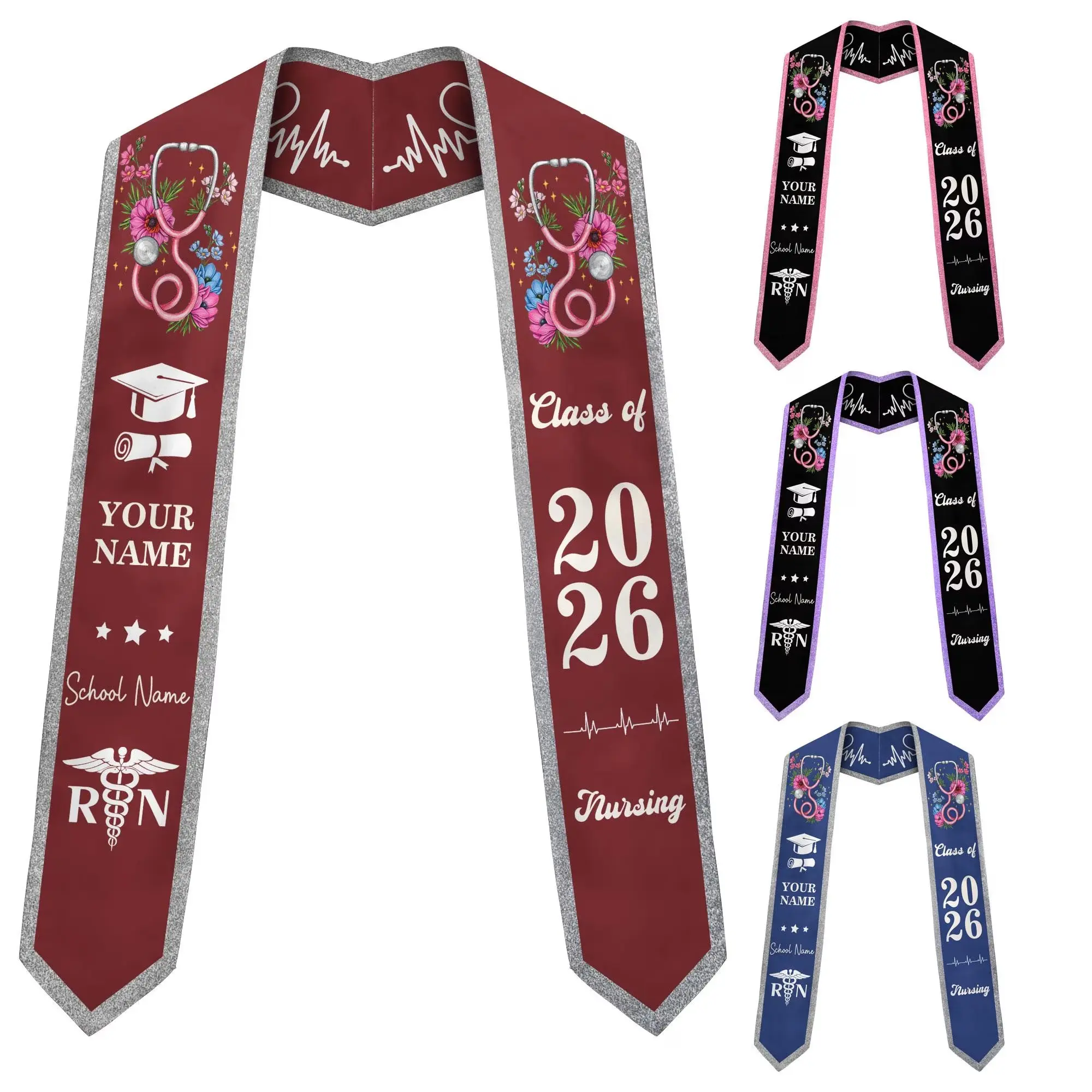 Custom Nursing Graduation Stole 2026 – Floral Stethoscope RN Sash & Personalized Printed & Registered Nurse Grad Gift