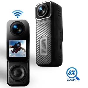 2K Dual Lens Panoramic Action Pocket Camera,POV Portable Body Cam,Mount Anywhere Magnetic Sport DV,Bike Cycling,Pet Vlogging Card,Anti-Shake,8X Zoom Pocket 360 Video, Sports Action Camera