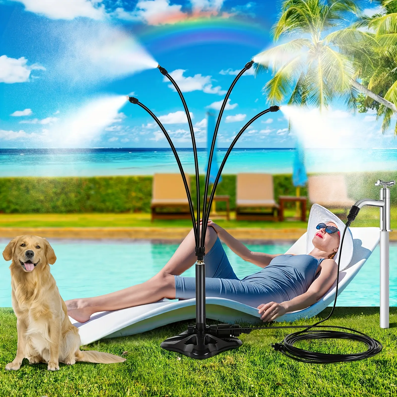 Mist Cooling System, Outdoor Patio Standing Mist, Portable Standing Mist Cooling System with 26.24ft. Spray Line, Upgraded Misting System for Patios, Pools, Gardens Watering, Water Play, Pet Cooling, No Plugging In Or Energized Use.