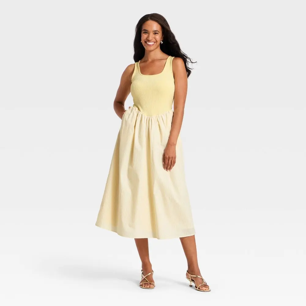 Women's Knit to Woven Midi Dress - A New Day