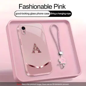 Suitable for [iPhone Xr] high-end women's phone case🤩，a beautiful four-leaf clover lanyard is included🍀，simple yet sophisticated design, 26 English letters to choose from, printable patterns, non-glittery diamonds YM99