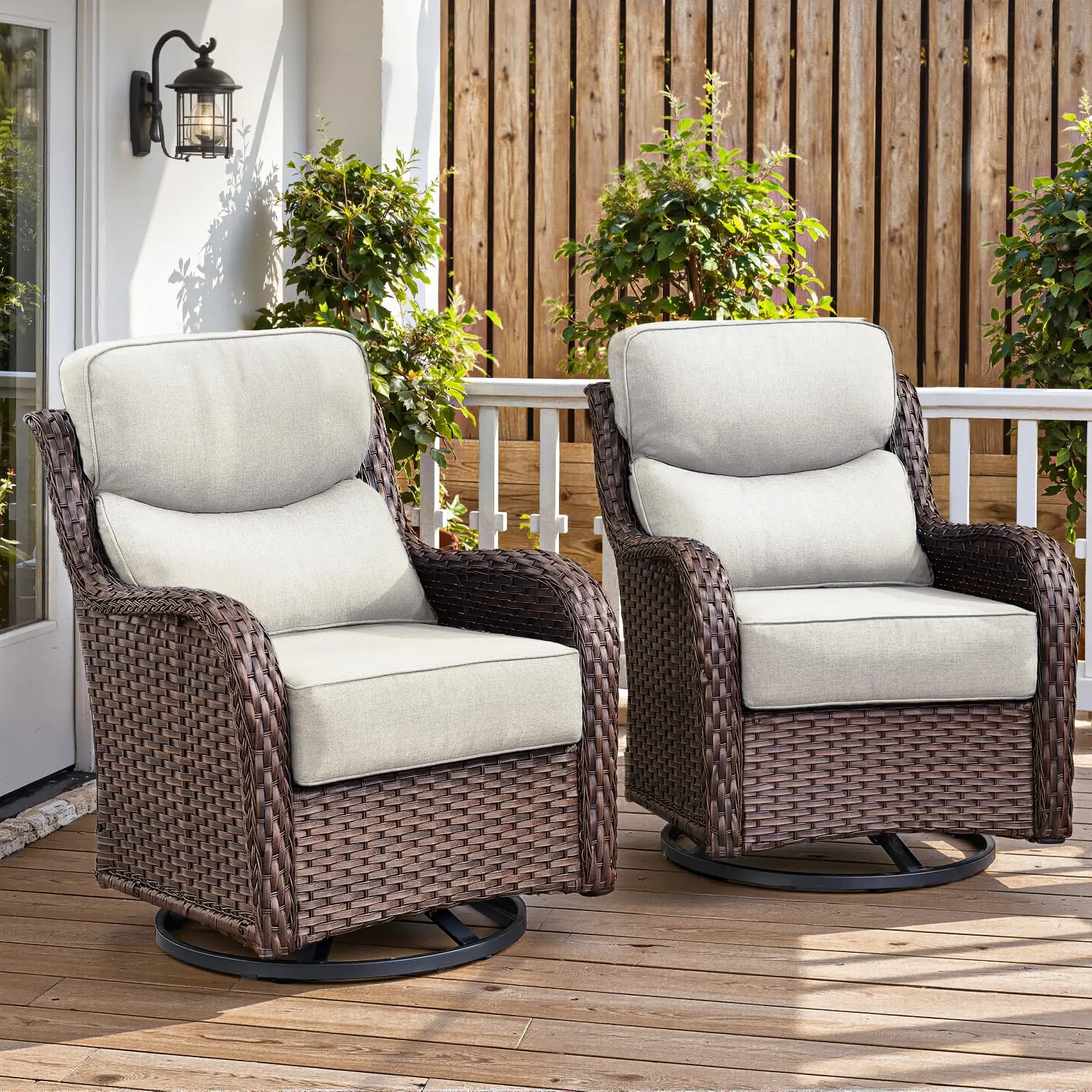 Belord NT Series 2-Piece Wicker Swivel Glider Chairs - 360° Motion, Relaxation, Glider Patio Chairs, Outdoor Living Furniture, Garden Seating for Outdoor Spaces, 360° Swivel