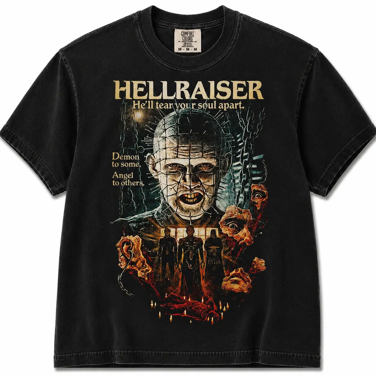 Women's Retro 90s Hellraiser Horror Graphic Sweatshirt - Cotton-Polyester Fabric Clothes, Loose Fit Crew Neck Pullover, All-Season Basic Cute Top, for Thanksgiving, Christmas (Size S), Valentines Day