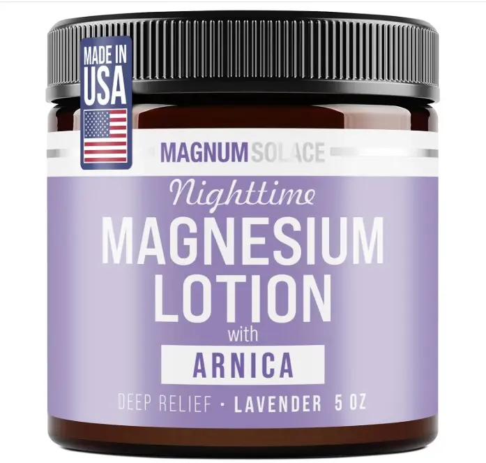 Magnum Solace Nighttime Magnesium Lotion with Arnica – Highly Concentrated Magnesium for Muscles & Joints – Apply to Legs or Feet Before Bed – Skin-Friendly