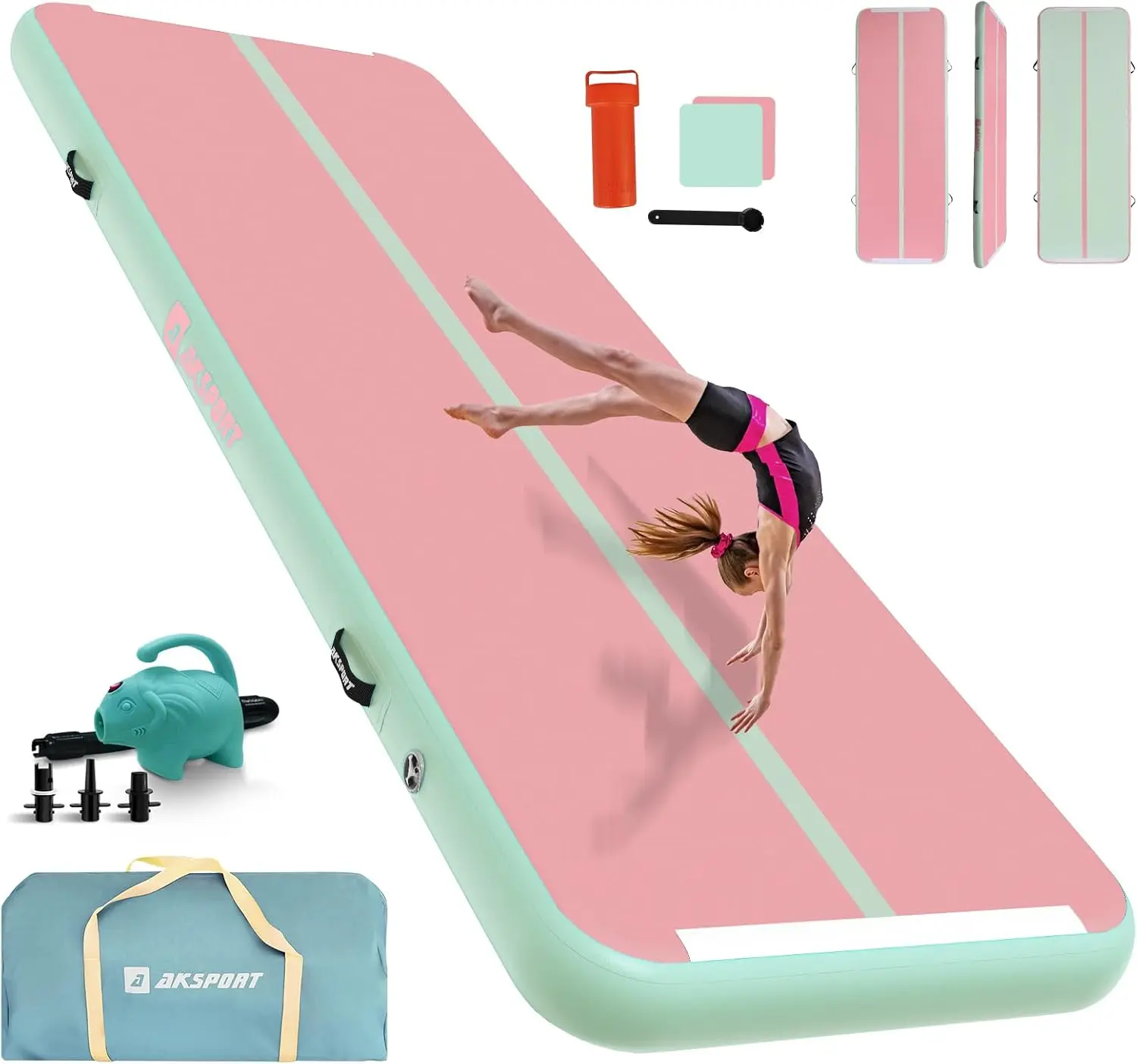AKSPORT Inflatable Gymnatsics Mat Tumble Track 10ft 13ft  Air Tumbling Mat with Air Pump for Home Use/Training/Cheerleading/Yoga