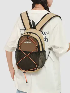 Multifunctional Outdoor Nylon Backpack, Colorblock Drawstring Mesh Pockets, Lightweight Durable, Essential for Hiking and Travel