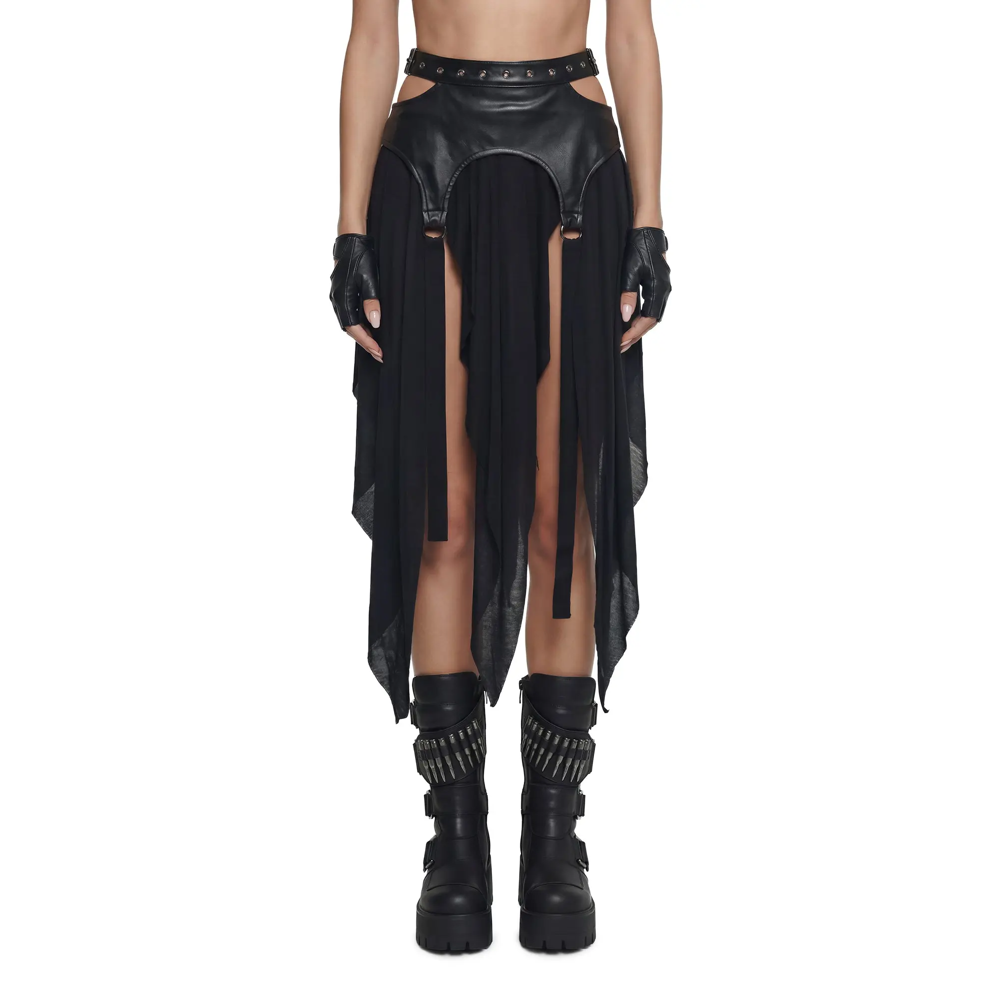 Siren Garter Belted Midi Skirt - Black